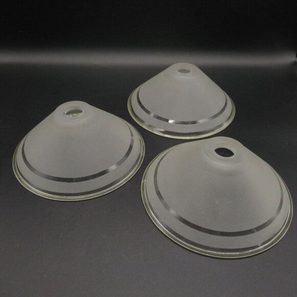 Set Of 3 Frosted Glass Light Lamp Shades With Clear Stripes Art Deco 6.75" - Picture 1 of 9